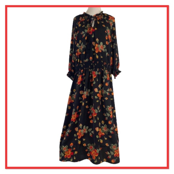 Terra & Sky Size 3X Black Floral Dress (24W-26W)